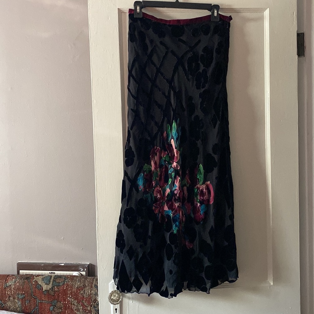 Neiman Marcus Silk Velvet Maxi Skirt, burnout velvet